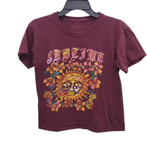 Sublime Women's Burgundy Official 40 oz To Freedom Album Cover Sun Graphic Tee S - Picture 1 of 4